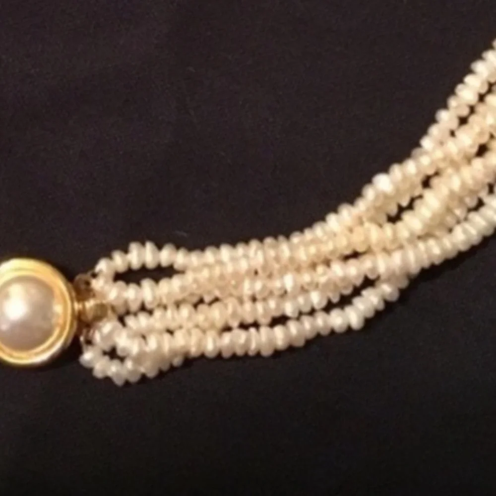 Multi Strand Twisted Freshwater Pearl Elegant Special Event Necklace Choker 16”